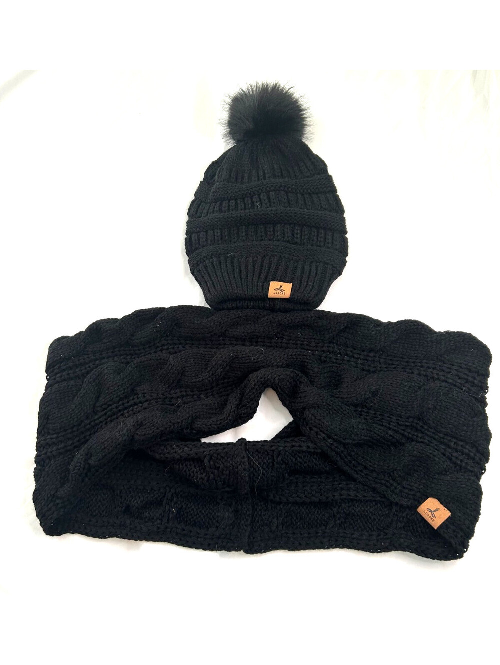 Lorome Black Knot Beanie And Infinity Scarf Women’s One Size
